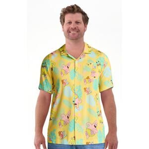 SpongeBob SquarePants NWT Men's Size Large Graphic Button Up Short Sleeve Shirt